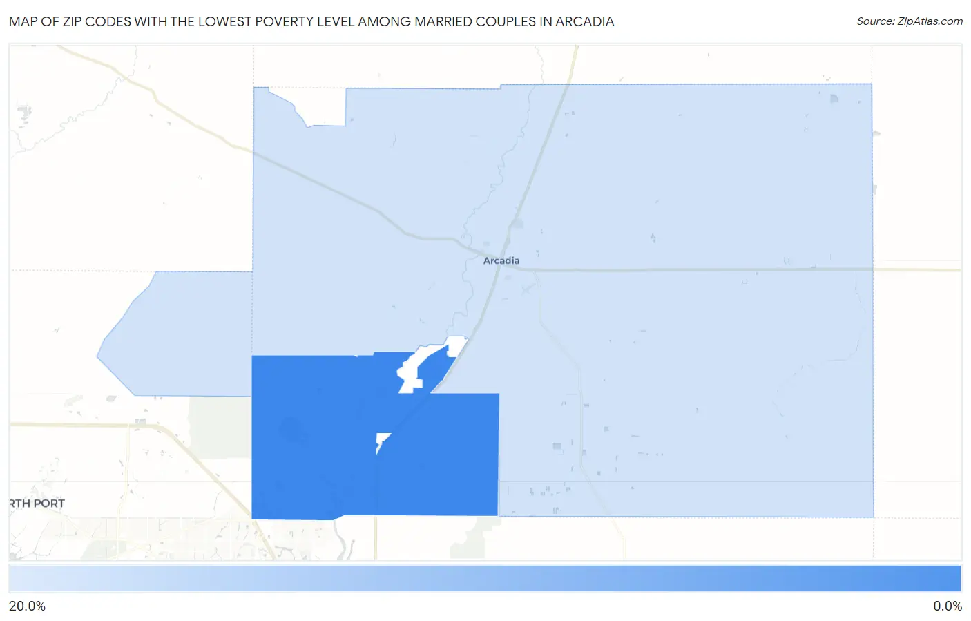 Zip Codes with the Lowest Poverty Level Among Married Couples in Arcadia Map