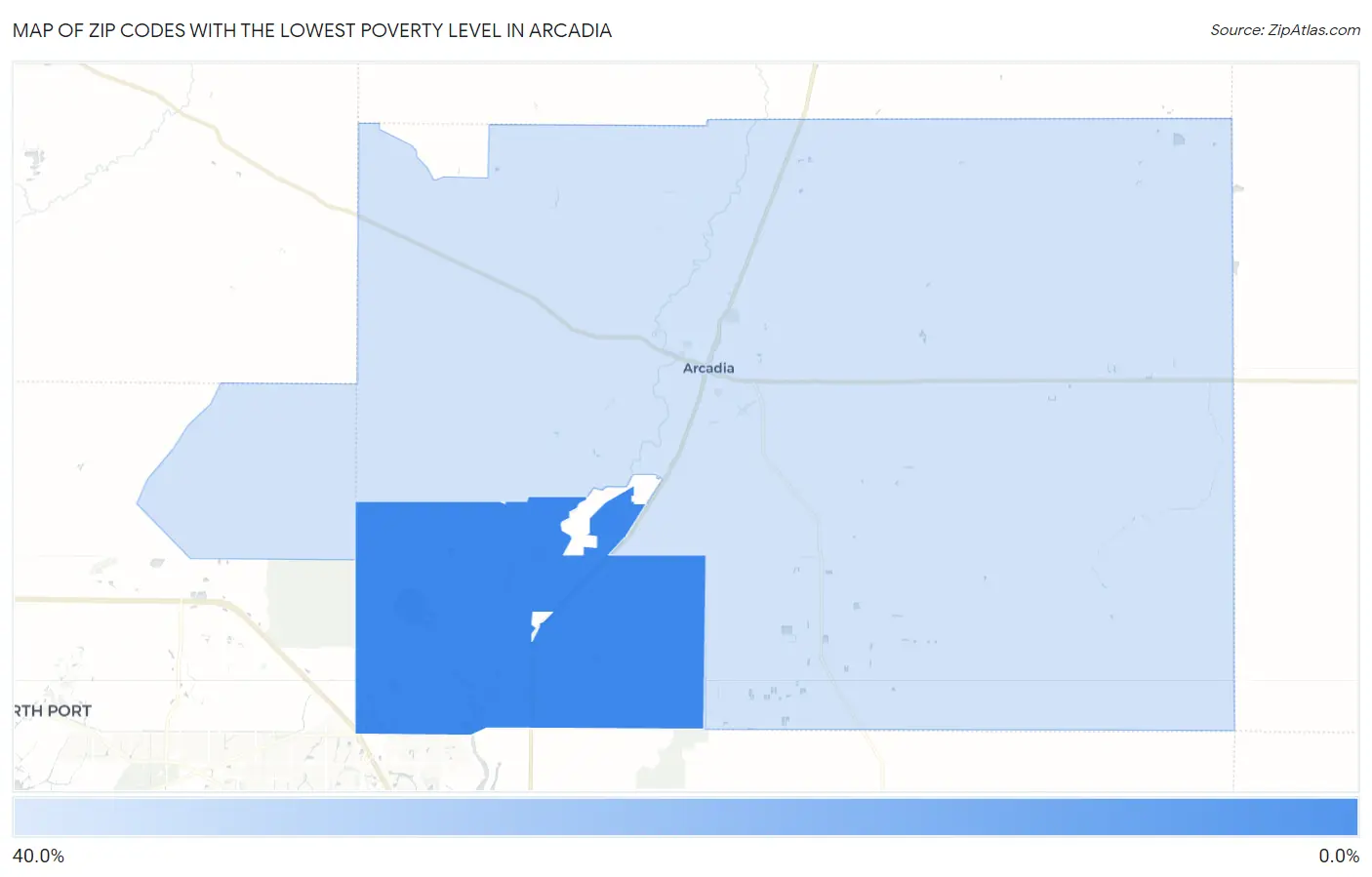 Zip Codes with the Lowest Poverty Level in Arcadia Map