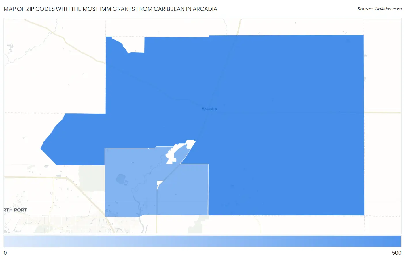 Zip Codes with the Most Immigrants from Caribbean in Arcadia Map