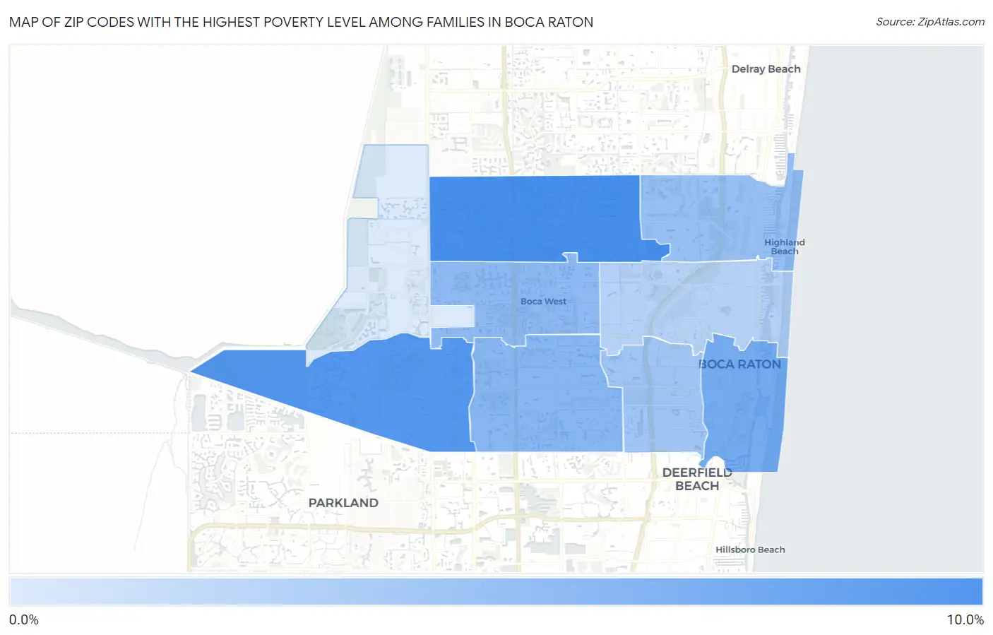 Zip Codes with the Highest Poverty Level Among Families in Boca Raton Map
