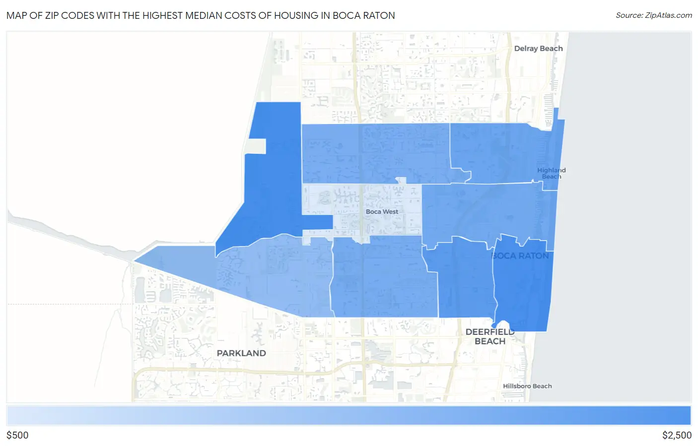 Zip Codes with the Highest Median Costs of Housing in Boca Raton Map