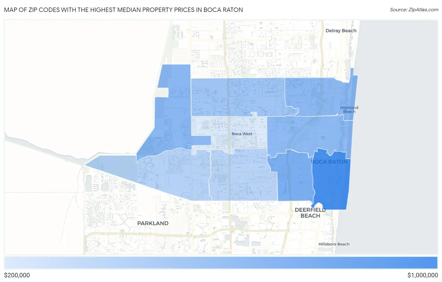 Zip Codes with the Highest Median Property Prices in Boca Raton Map