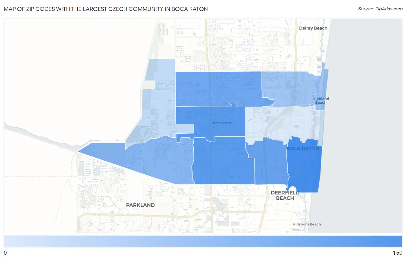 Zip Codes with the Largest Czech Community in Boca Raton Map