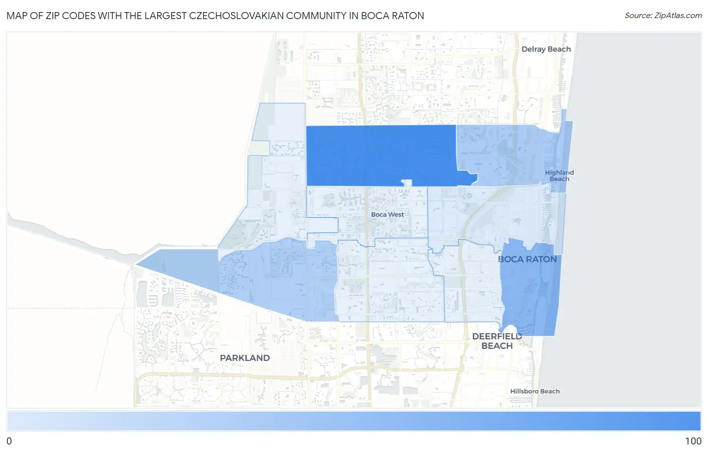 Zip Codes with the Largest Czechoslovakian Community in Boca Raton Map