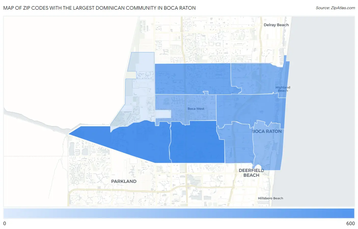 Zip Codes with the Largest Dominican Community in Boca Raton Map