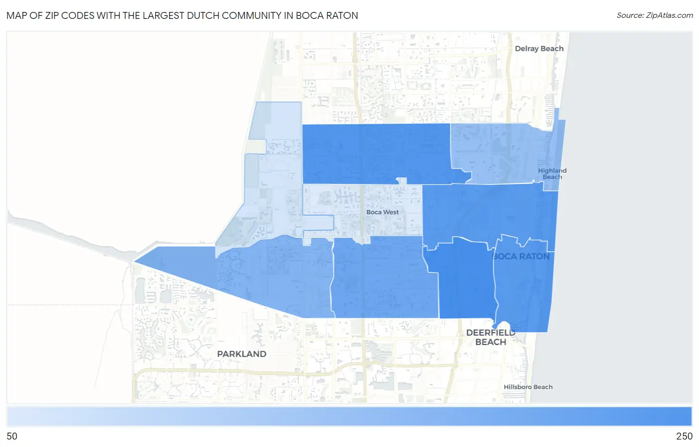 Zip Codes with the Largest Dutch Community in Boca Raton Map