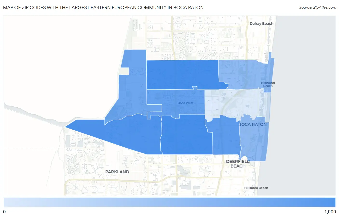 Zip Codes with the Largest Eastern European Community in Boca Raton Map