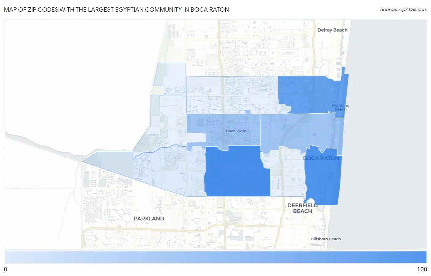 Zip Codes with the Largest Egyptian Community in Boca Raton Map