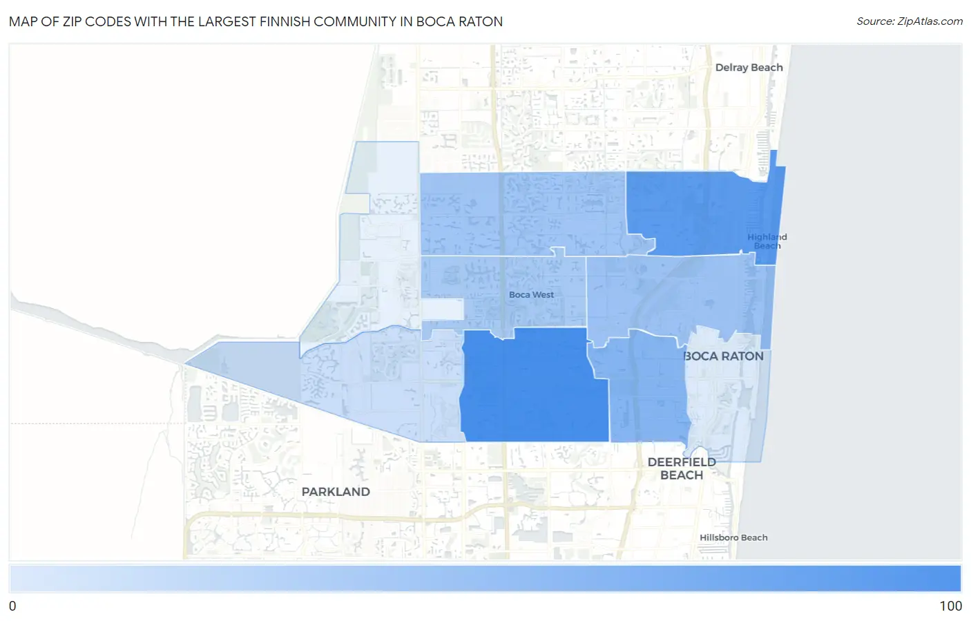 Zip Codes with the Largest Finnish Community in Boca Raton Map