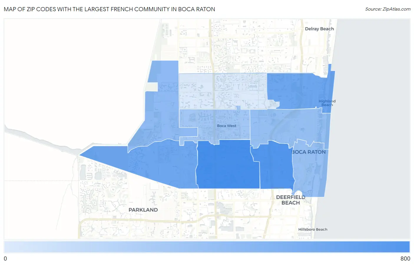 Zip Codes with the Largest French Community in Boca Raton Map
