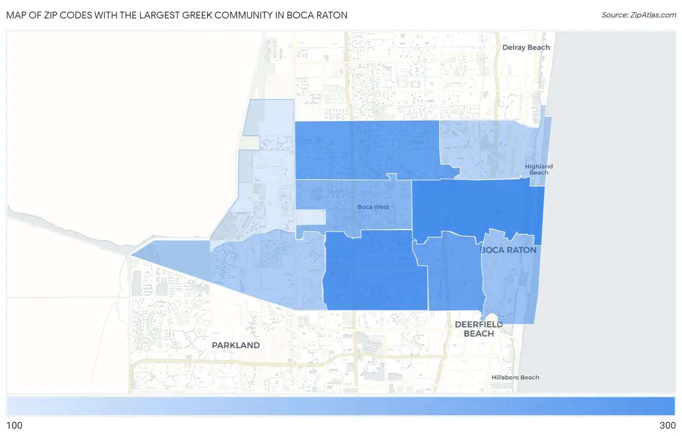 Zip Codes with the Largest Greek Community in Boca Raton Map