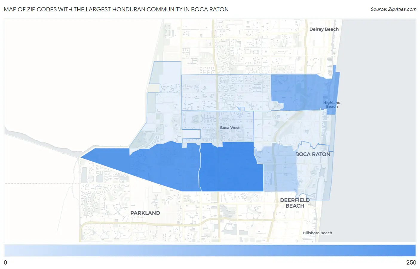 Zip Codes with the Largest Honduran Community in Boca Raton Map