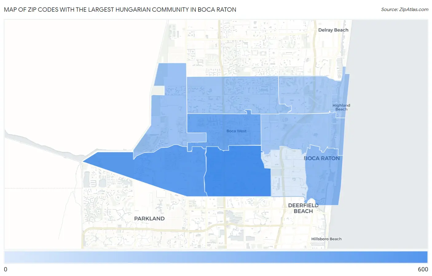 Zip Codes with the Largest Hungarian Community in Boca Raton Map