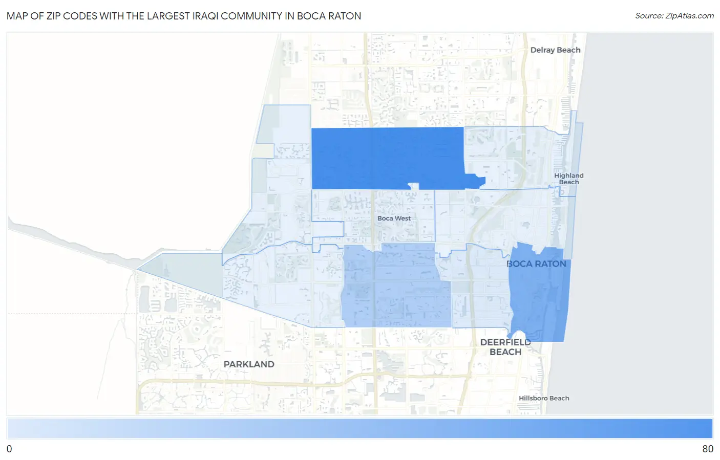 Zip Codes with the Largest Iraqi Community in Boca Raton Map
