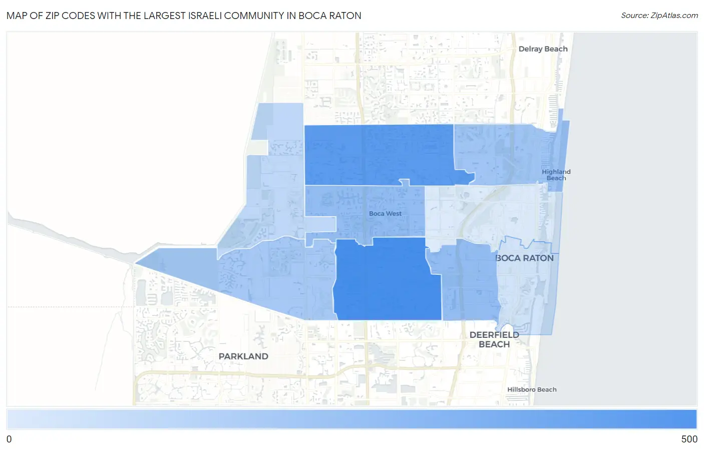 Zip Codes with the Largest Israeli Community in Boca Raton Map