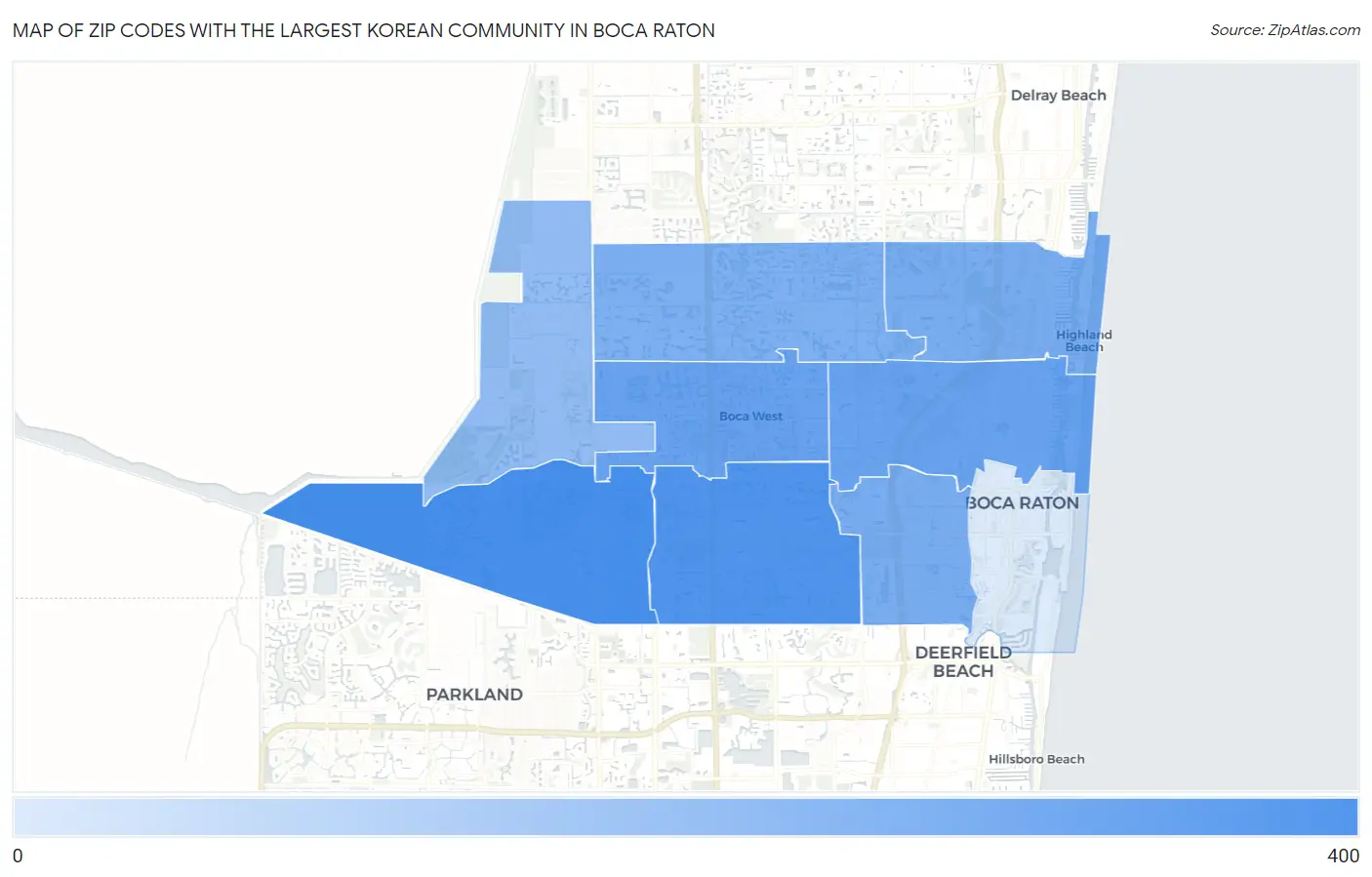 Zip Codes with the Largest Korean Community in Boca Raton Map