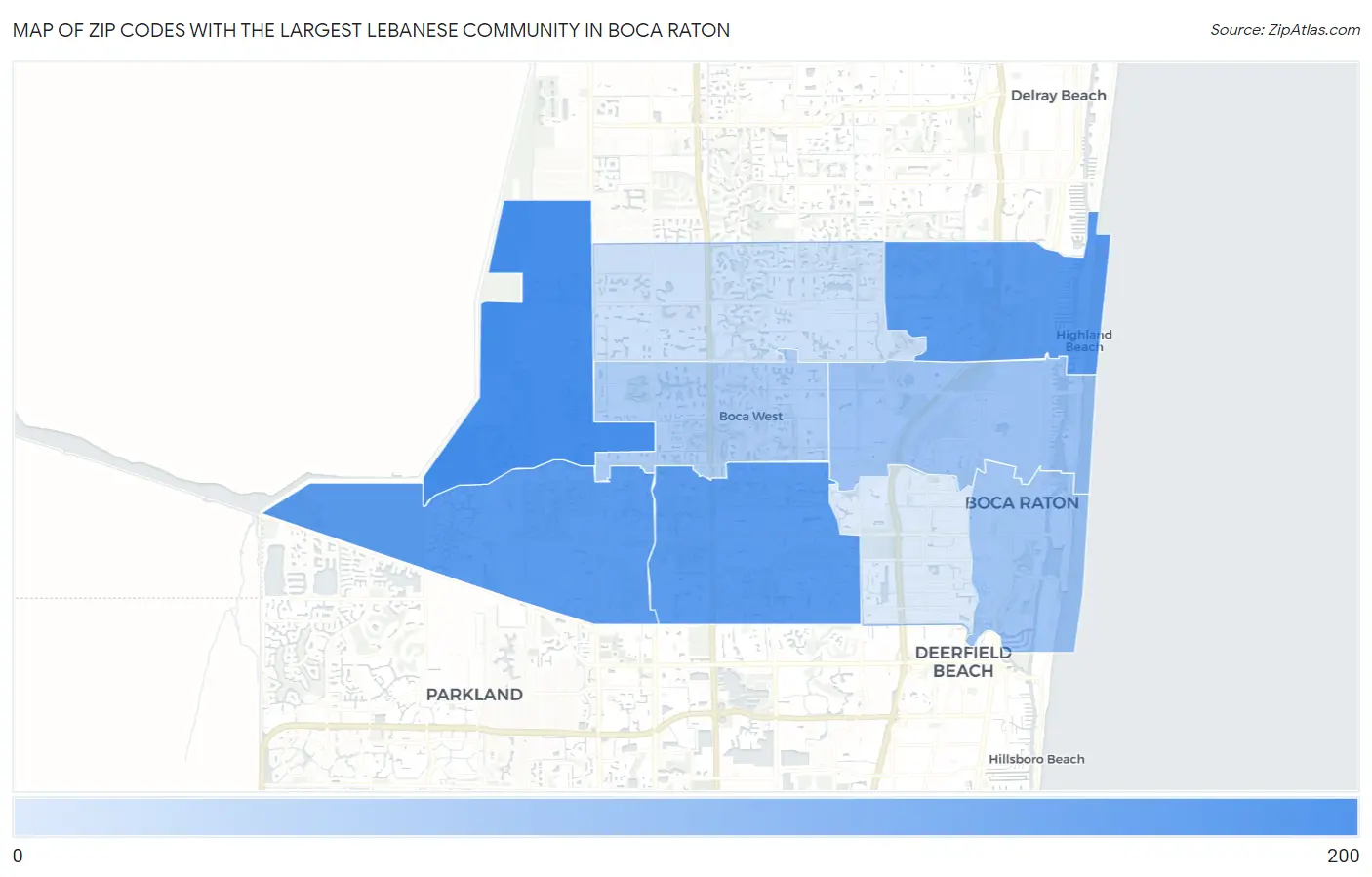 Zip Codes with the Largest Lebanese Community in Boca Raton Map
