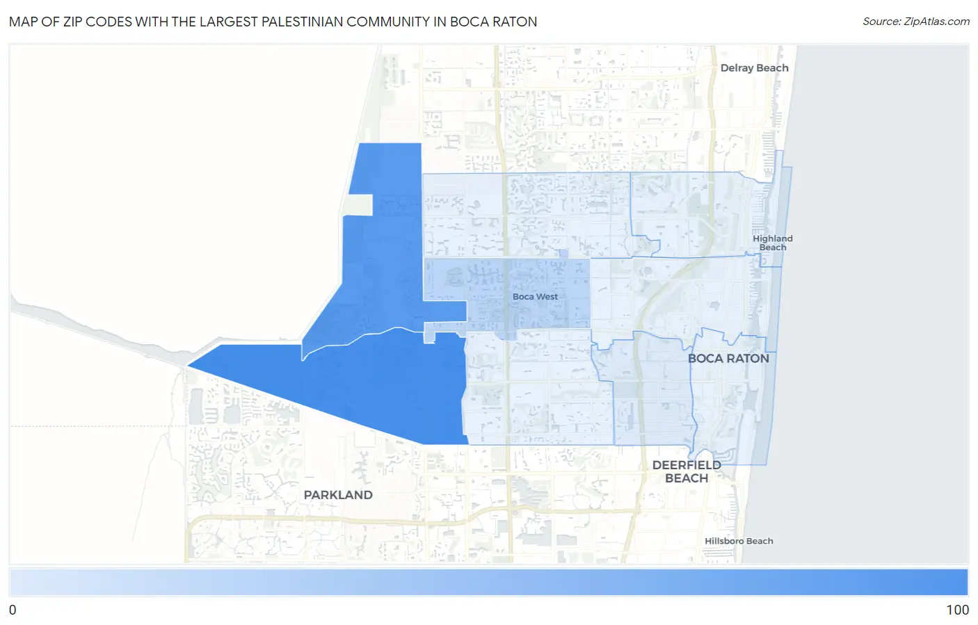 Zip Codes with the Largest Palestinian Community in Boca Raton Map