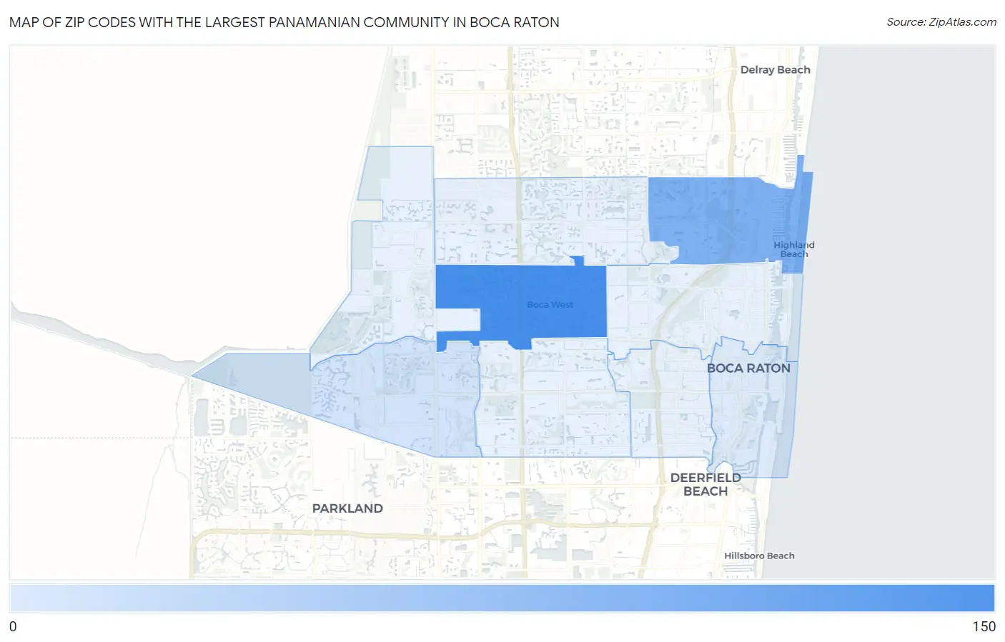 Zip Codes with the Largest Panamanian Community in Boca Raton Map