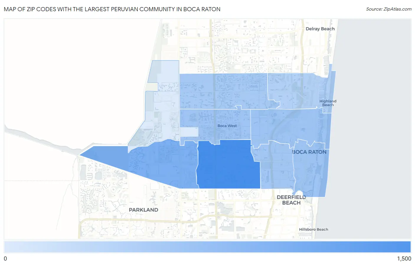 Zip Codes with the Largest Peruvian Community in Boca Raton Map