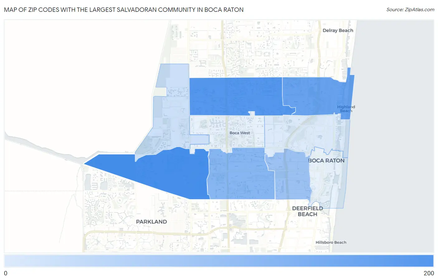 Zip Codes with the Largest Salvadoran Community in Boca Raton Map
