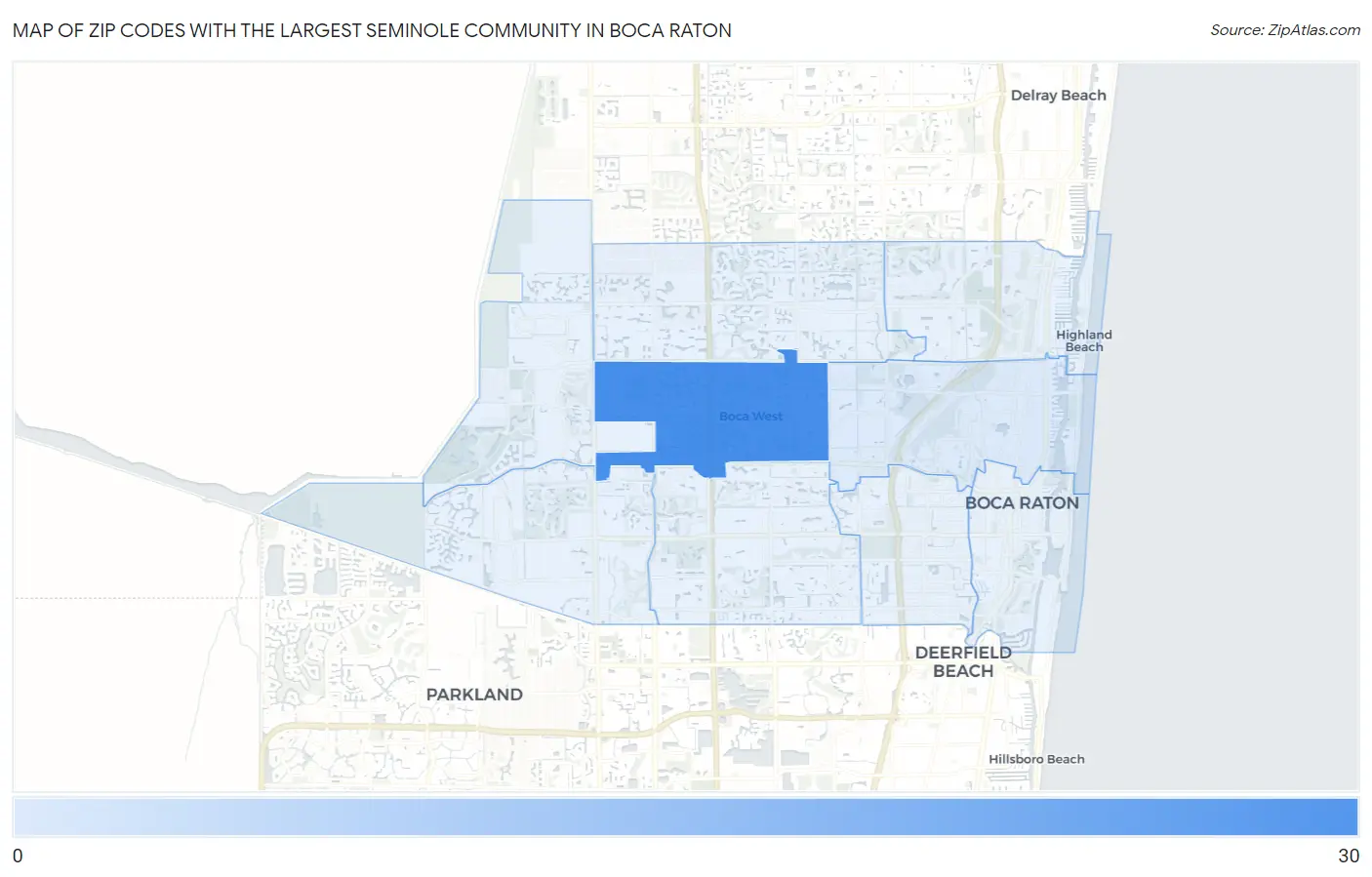 Zip Codes with the Largest Seminole Community in Boca Raton Map