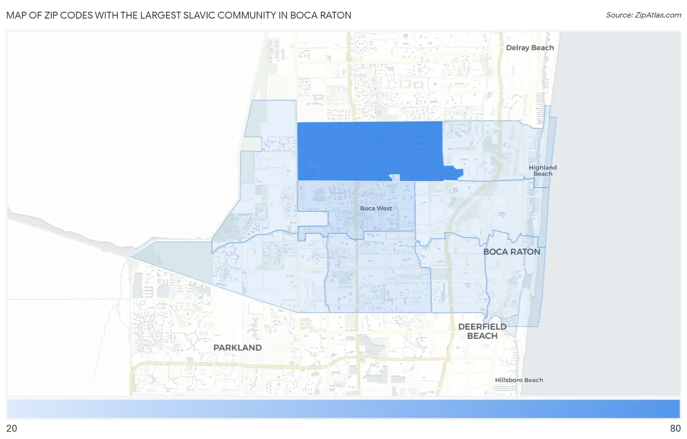 Zip Codes with the Largest Slavic Community in Boca Raton Map