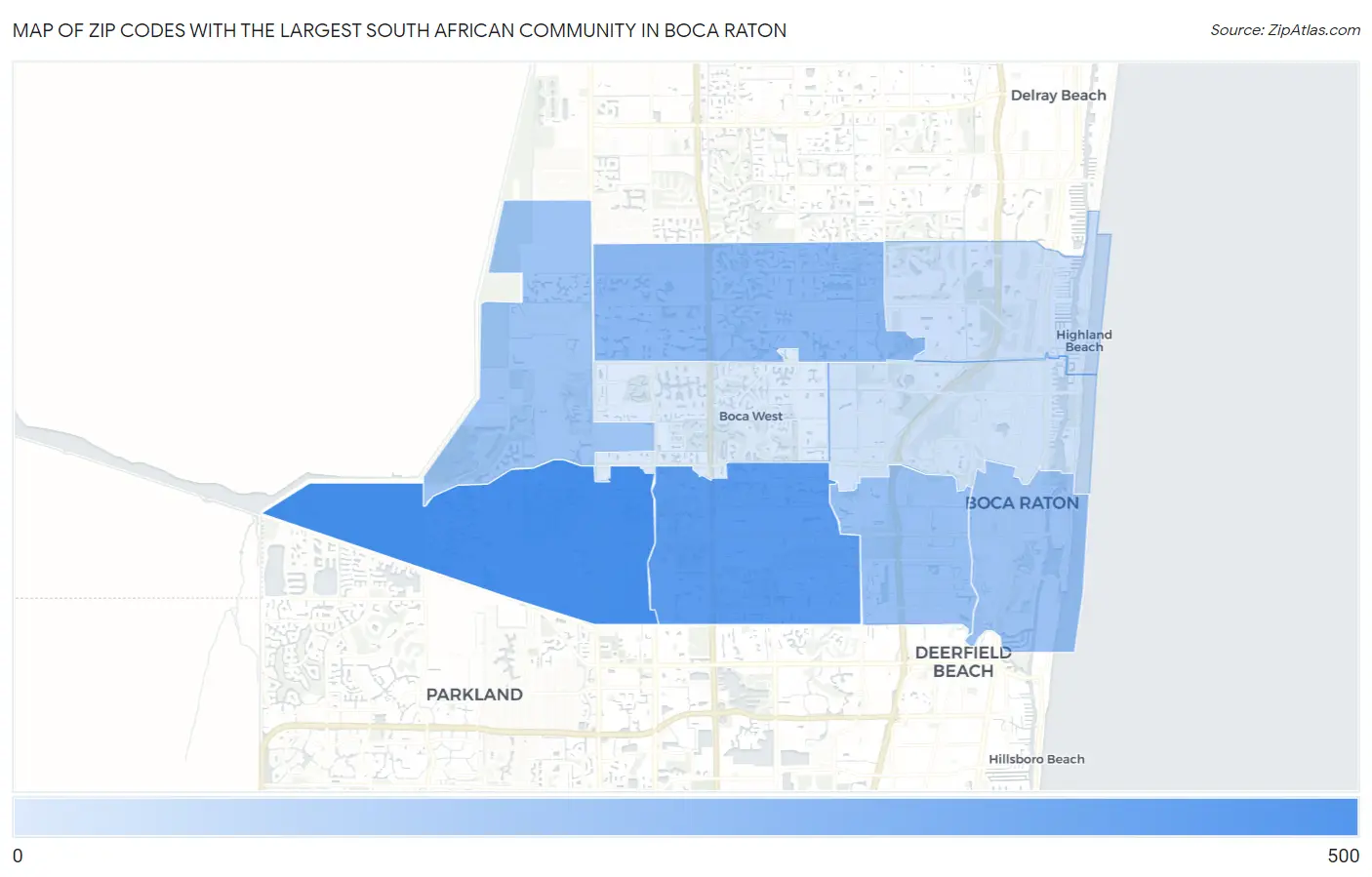 Zip Codes with the Largest South African Community in Boca Raton Map