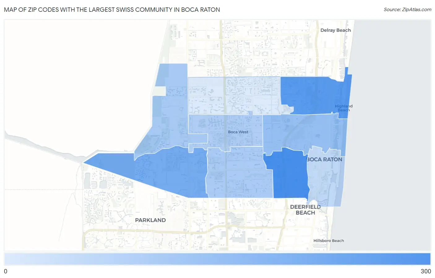 Zip Codes with the Largest Swiss Community in Boca Raton Map