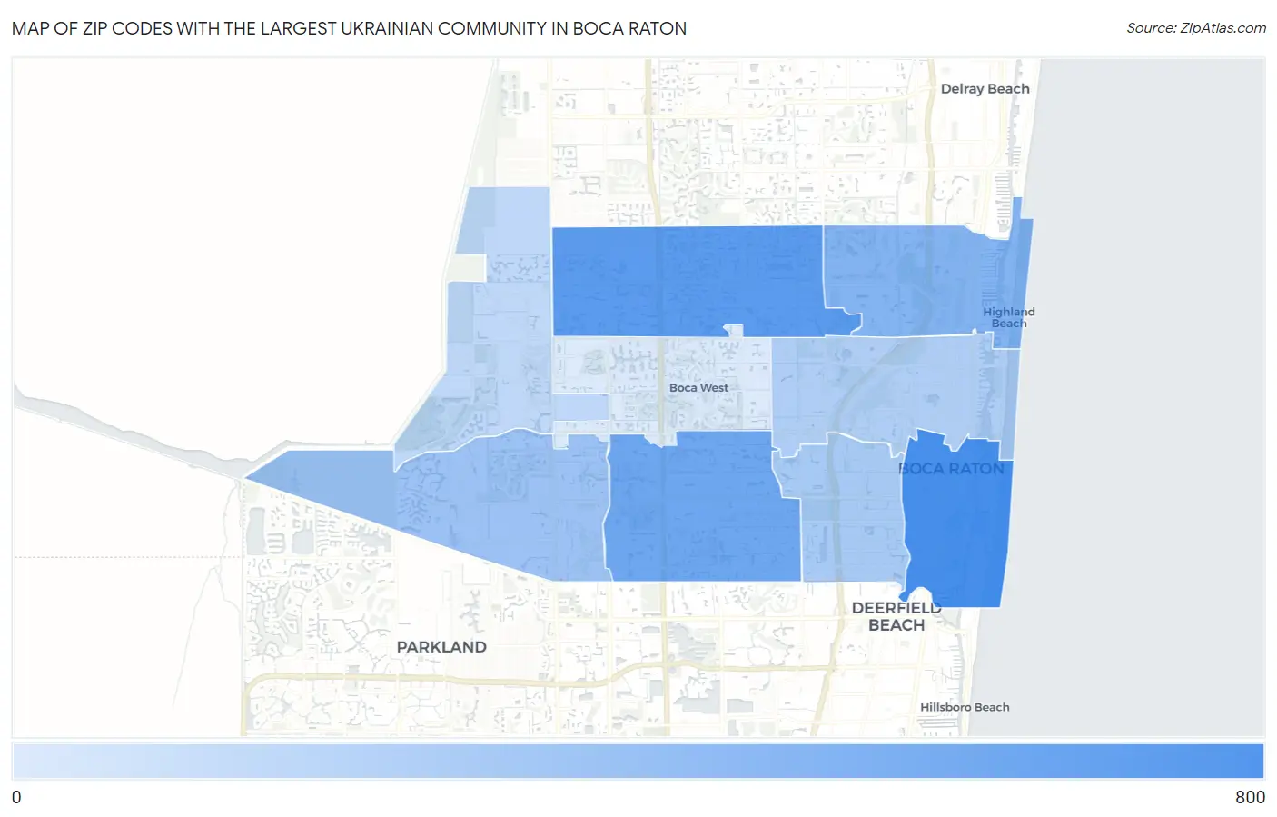 Zip Codes with the Largest Ukrainian Community in Boca Raton Map