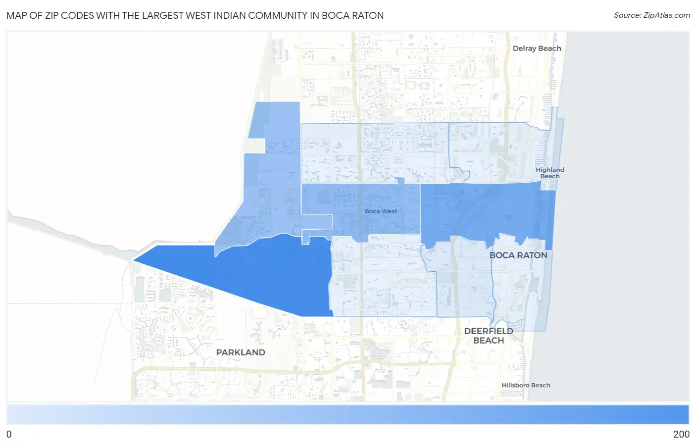 Zip Codes with the Largest West Indian Community in Boca Raton Map