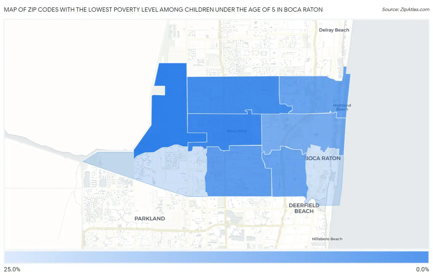 Zip Codes with the Lowest Poverty Level Among Children Under the Age of 5 in Boca Raton Map