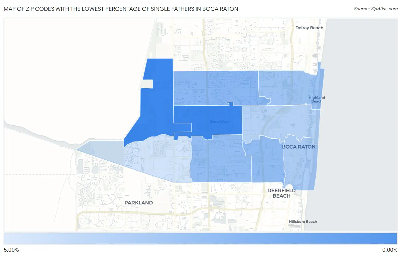 Zip Codes with the Lowest Percentage of Single Fathers in Boca Raton Map