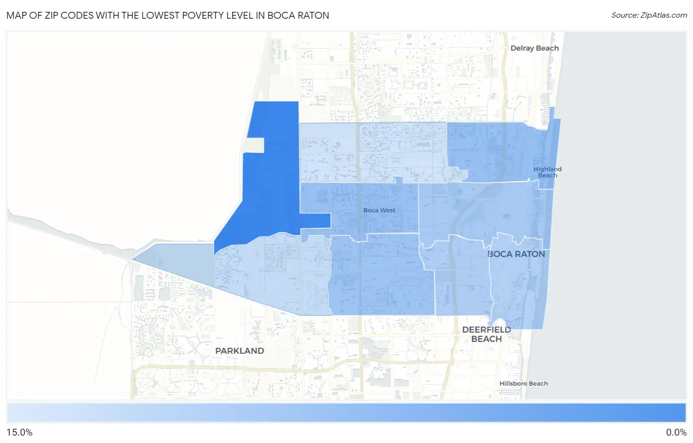 Zip Codes with the Lowest Poverty Level in Boca Raton Map