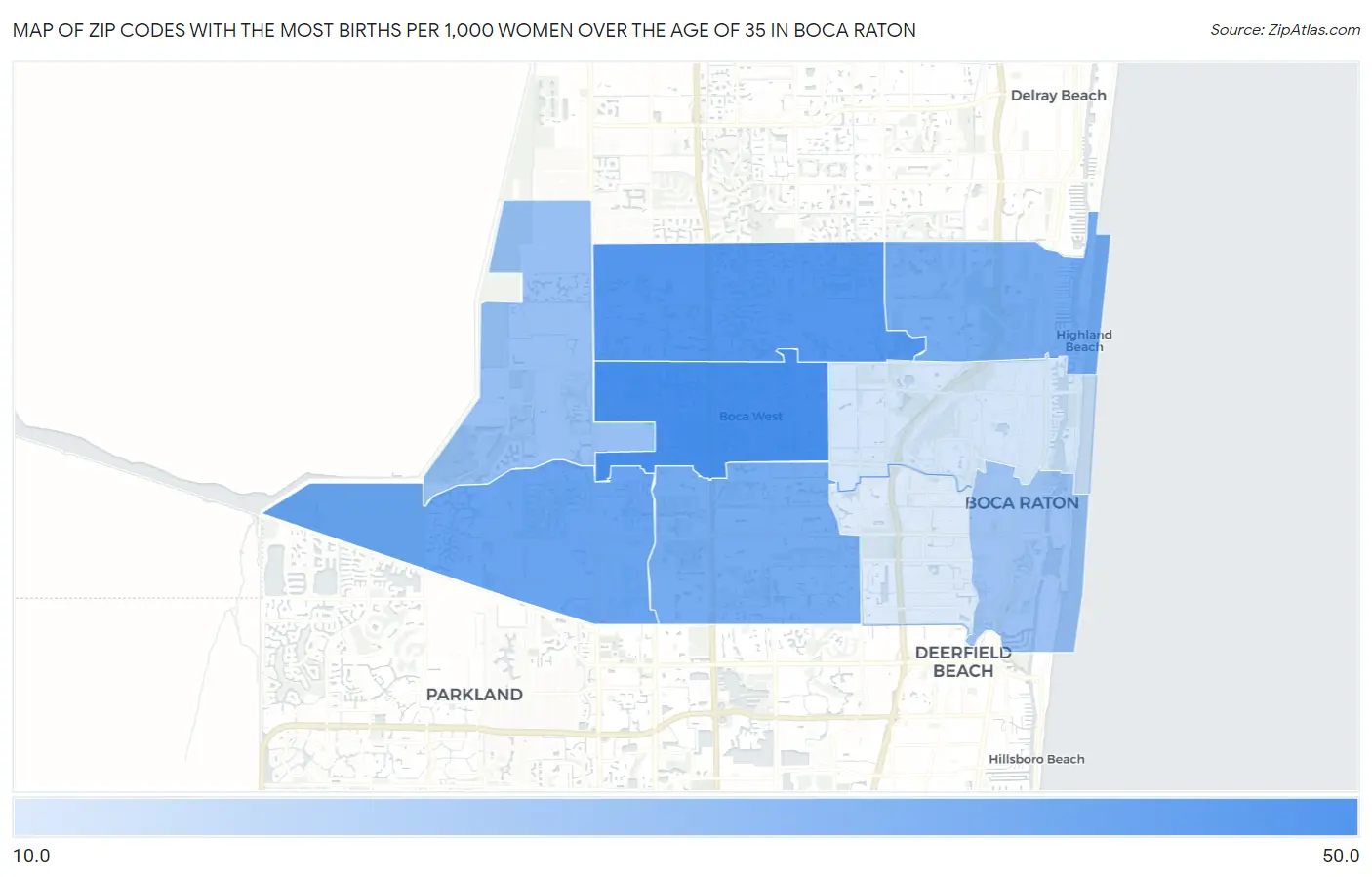 Zip Codes with the Most Births per 1,000 Women Over the Age of 35 in Boca Raton Map