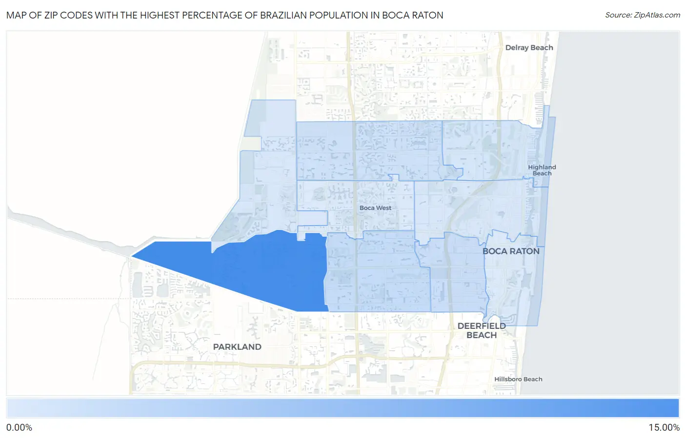 Zip Codes with the Highest Percentage of Brazilian Population in Boca Raton Map