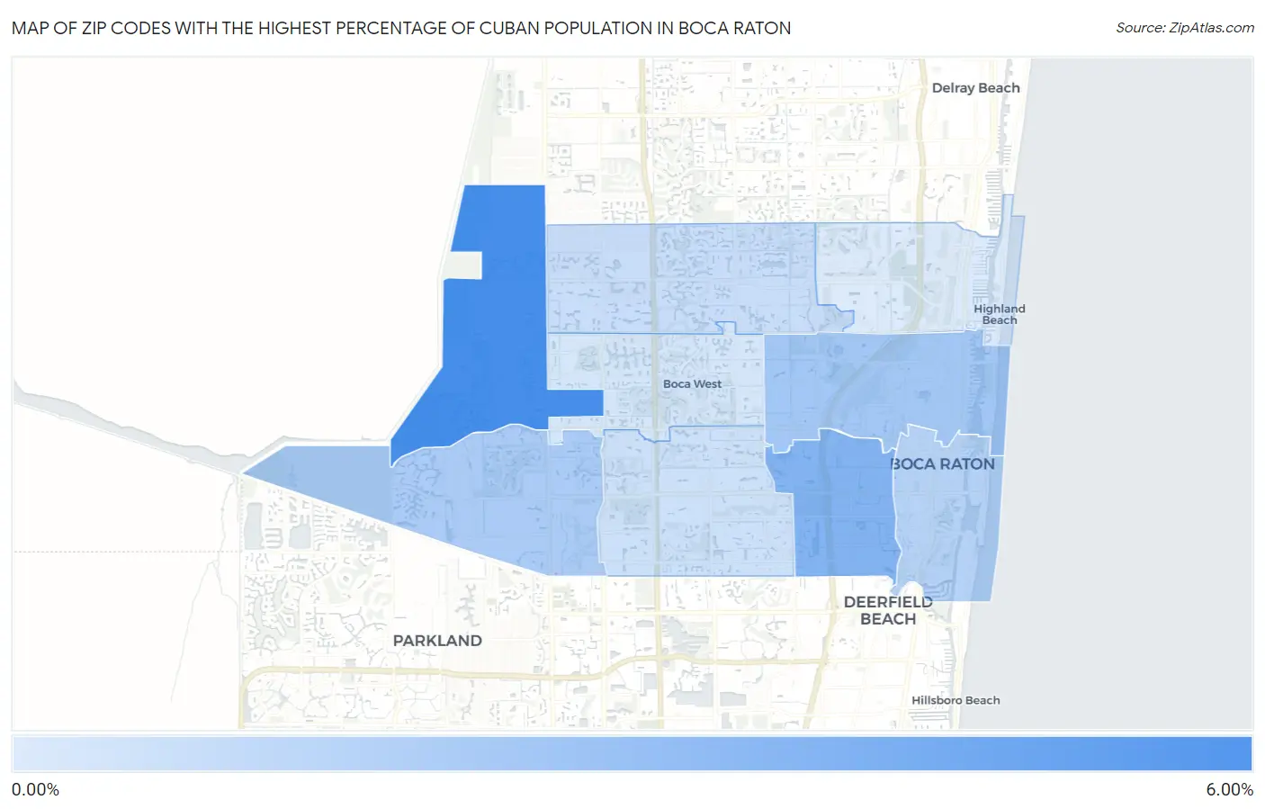 Zip Codes with the Highest Percentage of Cuban Population in Boca Raton Map