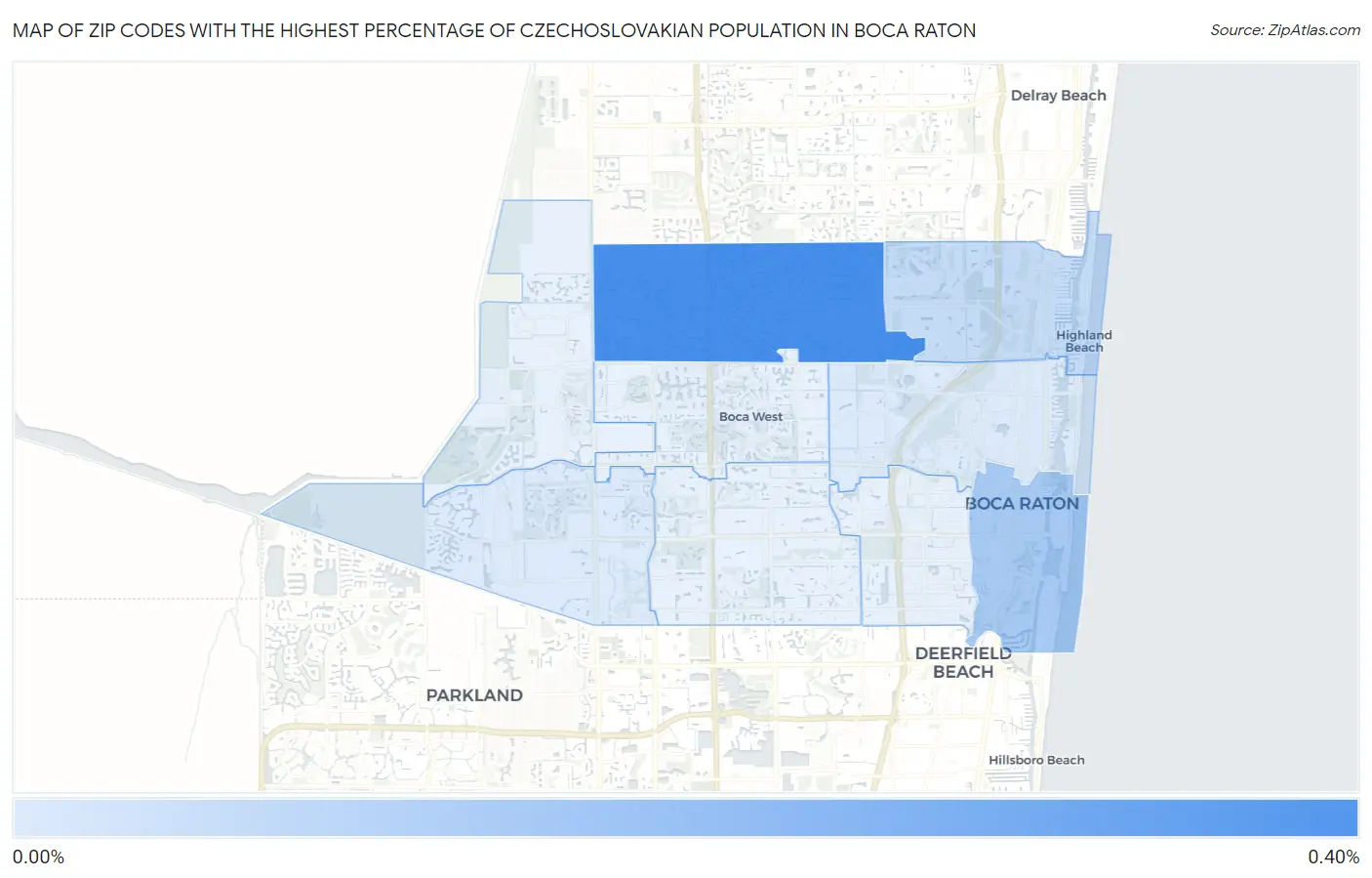 Zip Codes with the Highest Percentage of Czechoslovakian Population in Boca Raton Map