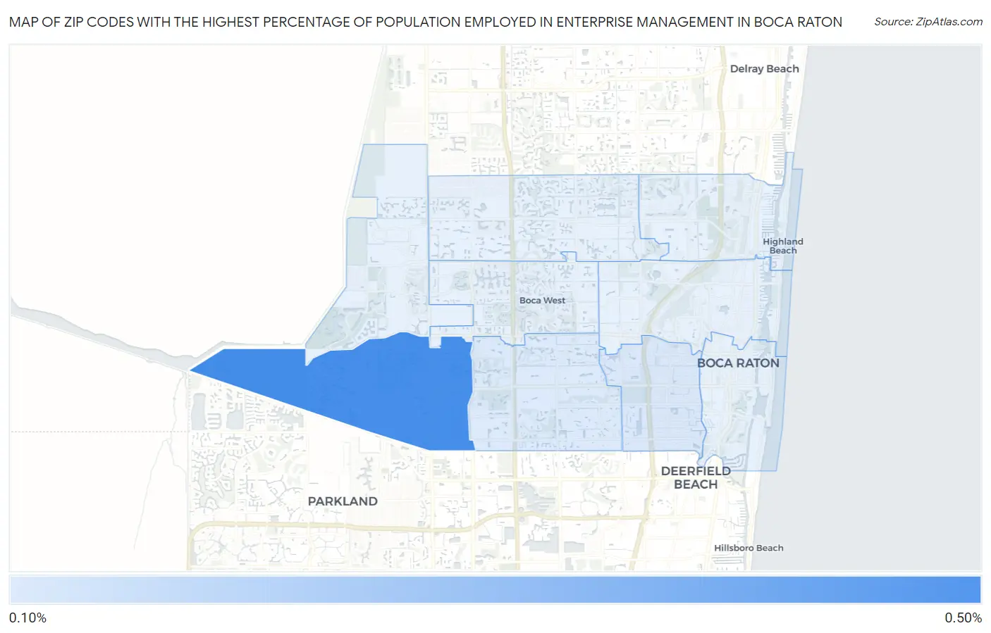 Zip Codes with the Highest Percentage of Population Employed in Enterprise Management in Boca Raton Map