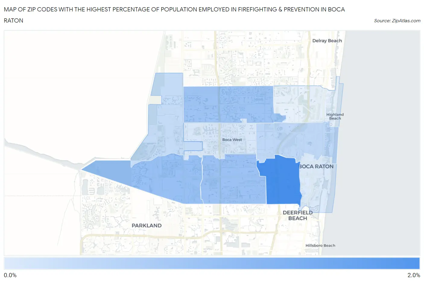 Zip Codes with the Highest Percentage of Population Employed in Firefighting & Prevention in Boca Raton Map