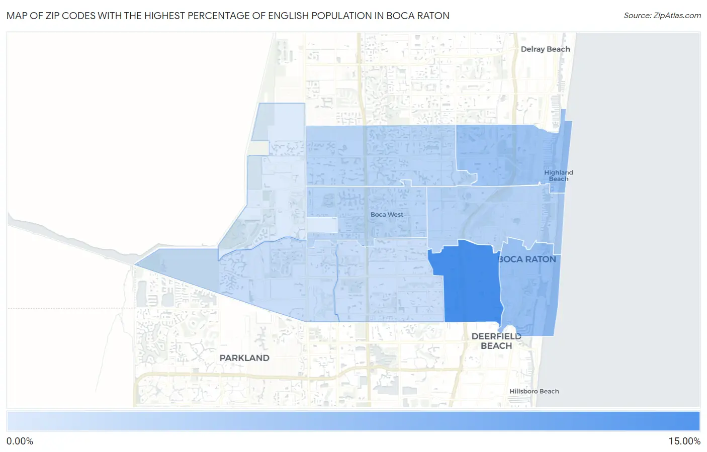 Zip Codes with the Highest Percentage of English Population in Boca Raton Map