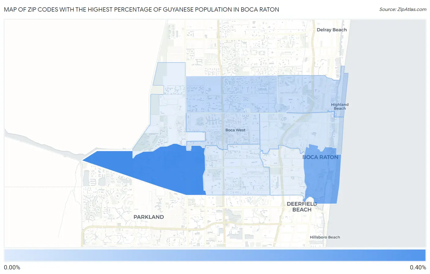 Zip Codes with the Highest Percentage of Guyanese Population in Boca Raton Map
