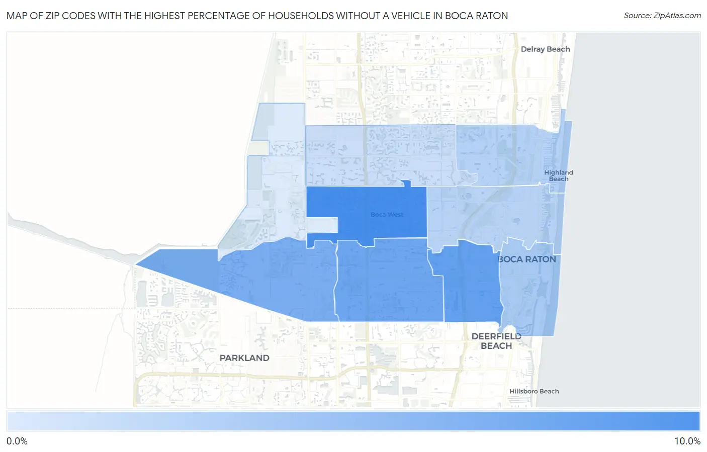 Zip Codes with the Highest Percentage of Households Without a Vehicle in Boca Raton Map