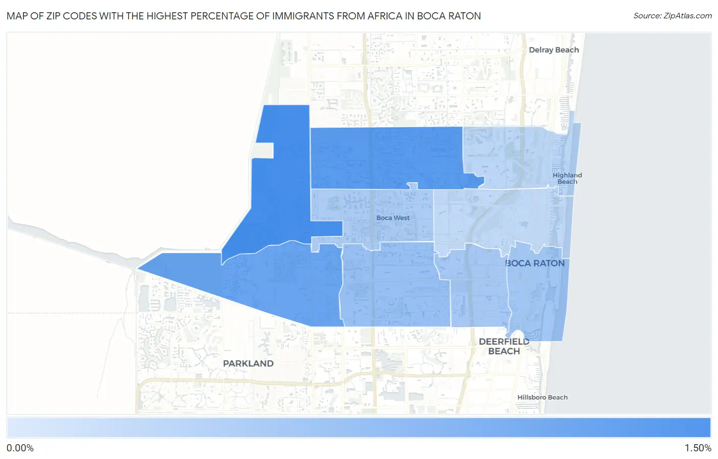 Zip Codes with the Highest Percentage of Immigrants from Africa in Boca Raton Map