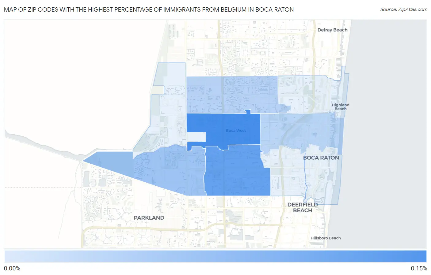 Zip Codes with the Highest Percentage of Immigrants from Belgium in Boca Raton Map