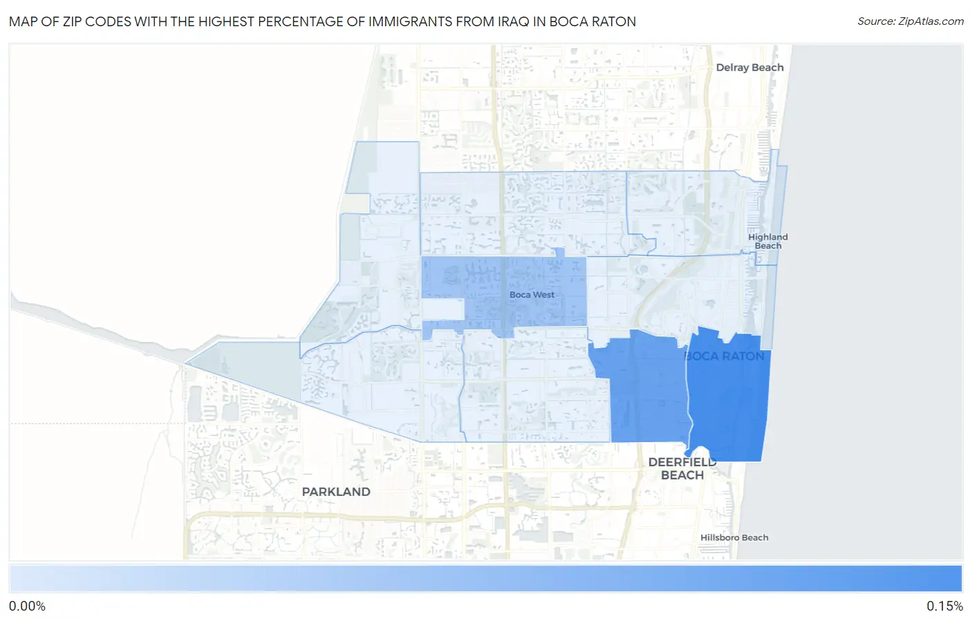 Zip Codes with the Highest Percentage of Immigrants from Iraq in Boca Raton Map