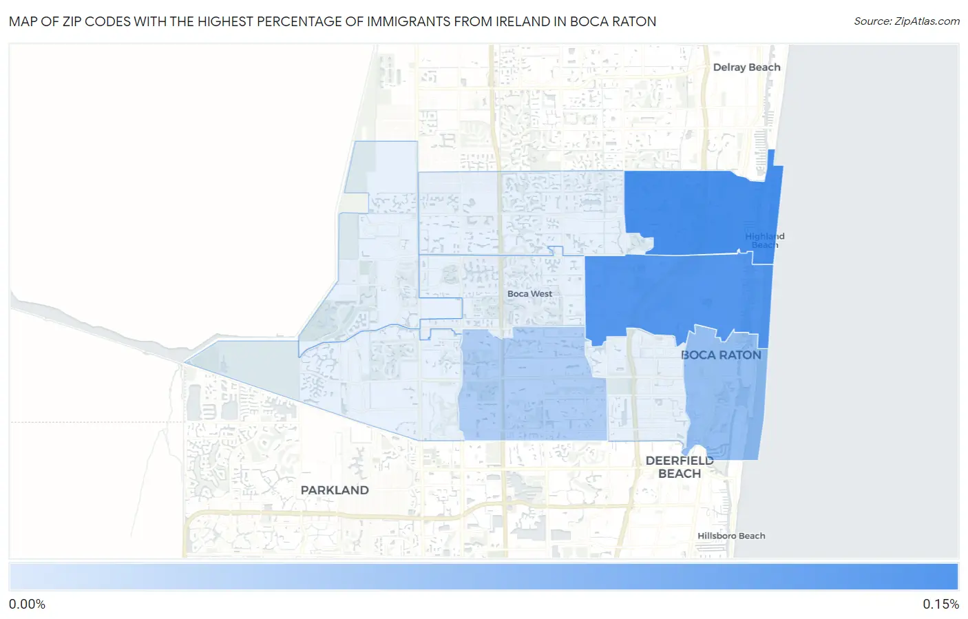 Zip Codes with the Highest Percentage of Immigrants from Ireland in Boca Raton Map