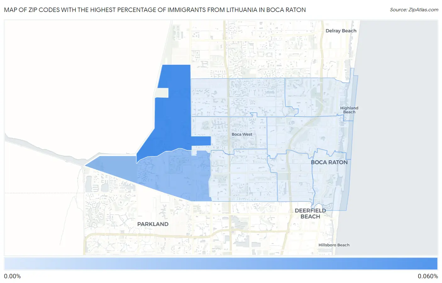 Zip Codes with the Highest Percentage of Immigrants from Lithuania in Boca Raton Map