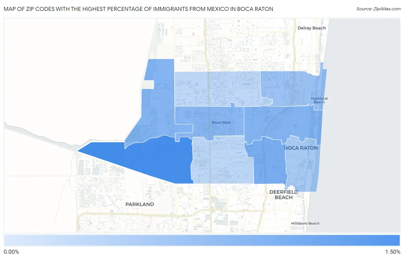 Zip Codes with the Highest Percentage of Immigrants from Mexico in Boca Raton Map