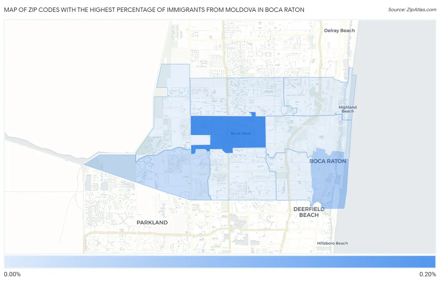 Zip Codes with the Highest Percentage of Immigrants from Moldova in Boca Raton Map